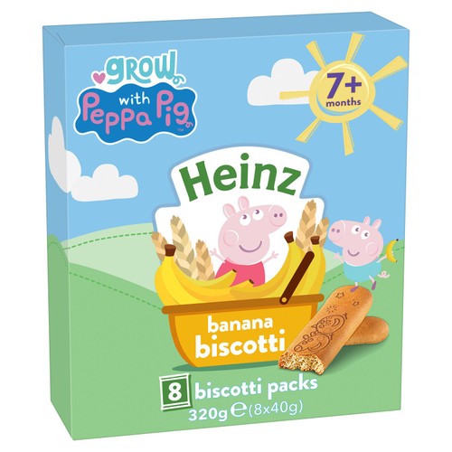 Heinz Peppa Pig Banana Biscotti Baby Food Snacks 7+ Months 8 x 40g (Pack 2)