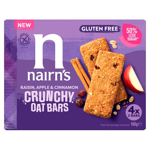 Nairn's Gluten Free Crunchy Oat Bars Raisin, Apple & Cinnamon 160g (Pack of 3)