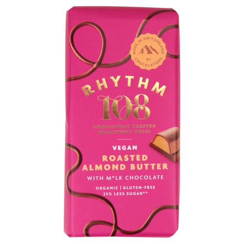 Rhythm 108 Swiss Roasted Almond Butter Bar with M'lk Chocolate 100g (Pack 3)