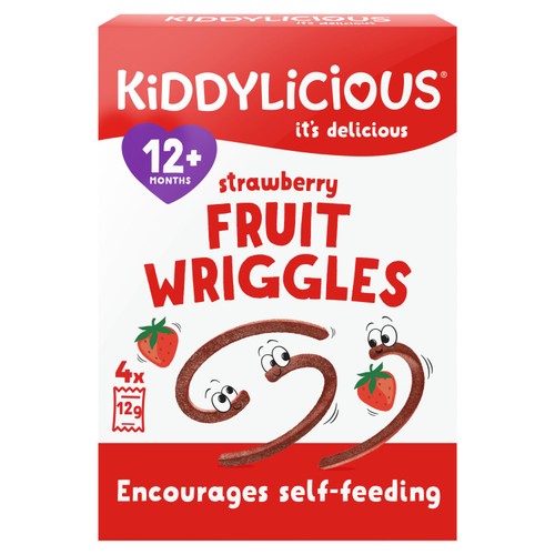 Kiddylicious Strawberry Wriggles Baby Snacks Multi 4 x 12g (Pack of 3)