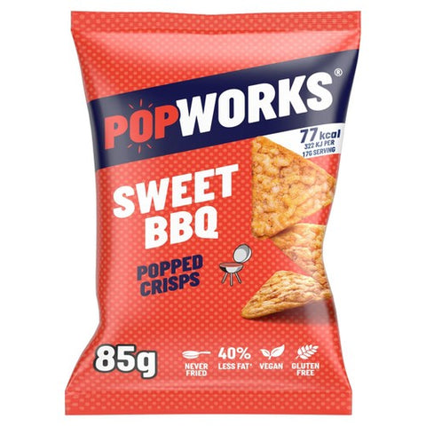 Popworks Sweet BBQ Popped Crisps Sharing Bag 85g (Pack of 6)