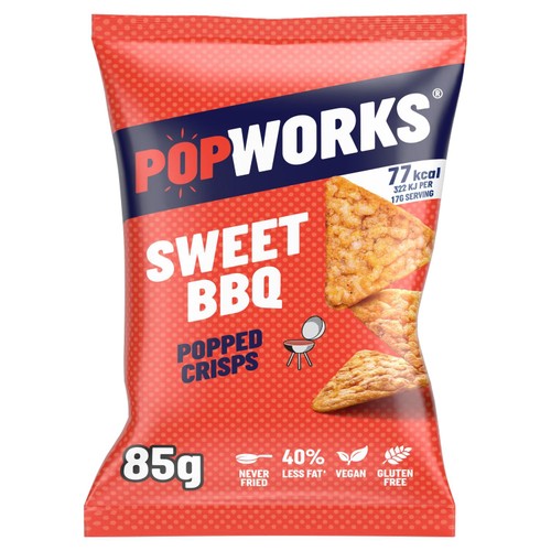 Popworks Sweet BBQ Popped Crisps Sharing Bag 85g (Pack of 6)