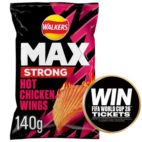 Walkers Max Strong Hot Chicken Wings Sharing Bag Crisps 140g (Pack of 3)
