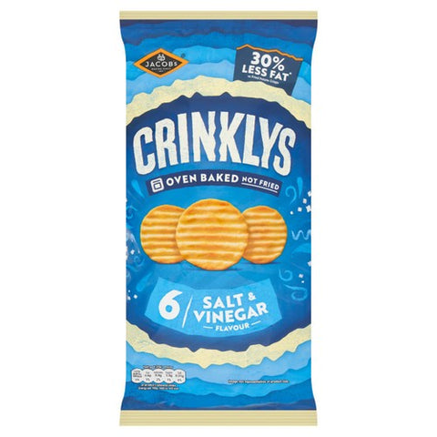 Jacobs Crinklys Salt Vinegar 30% Less Fat Baked Snacks 6 x 23g (Pack 3)