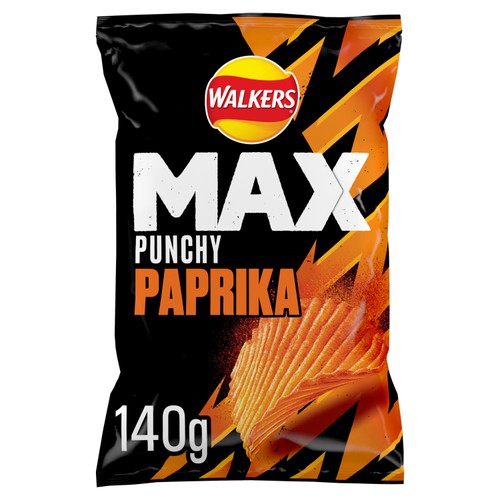 Walkers Max Punchy Paprika Sharing Bag Crisps 140g (Pack of 3)