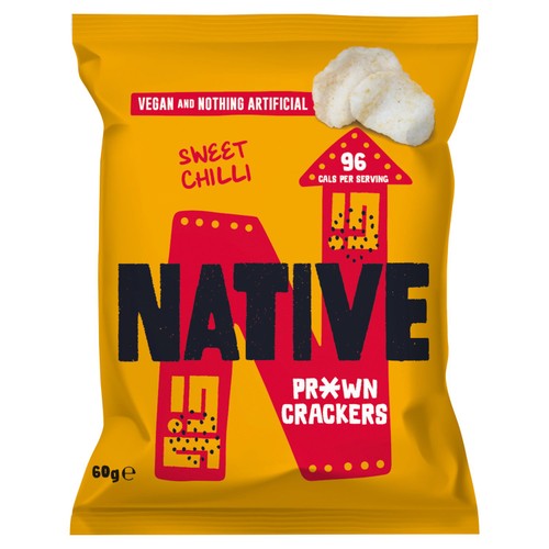 Native Vegan Prawn Crackers- Sweet Chilli Sharing Bag 60g (Pack of 6)
