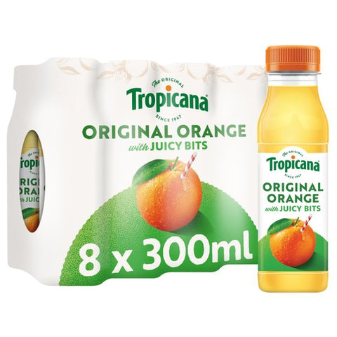 Tropicana Pure Orange Fruit Juice with Bits 8 x 300ml (Pack of 2)