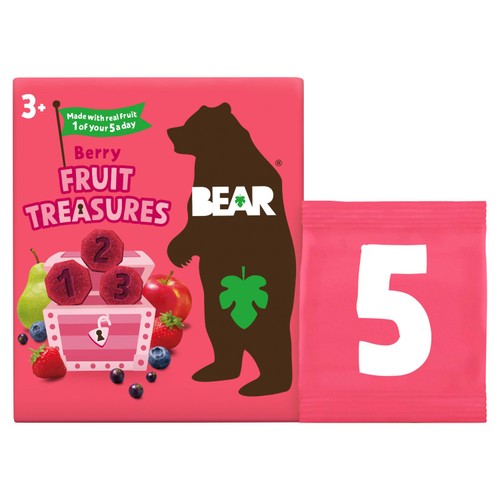 Bear Treasures Kids Snack 3+ Years Berry Flavour 5 x 20g (Pack of 3)