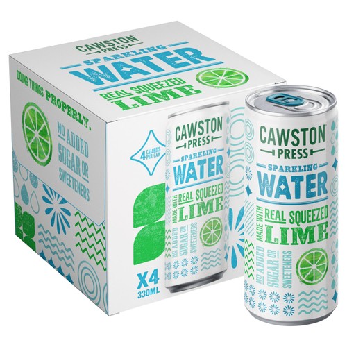 Cawston Press Lime Sparkling Water 4 x 330ml (Pack of 2)