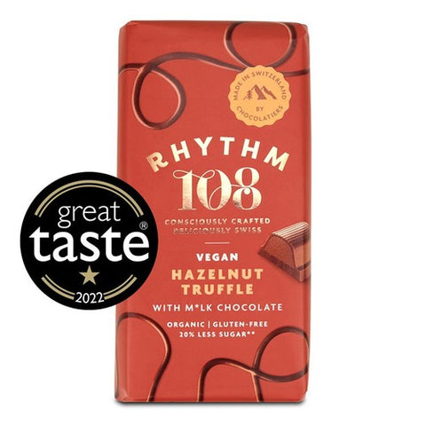 Rhythm 108 Swiss Vegan Hazelnut Truffle Bar with M'lk Chocolate 100g (Pack of 3)
