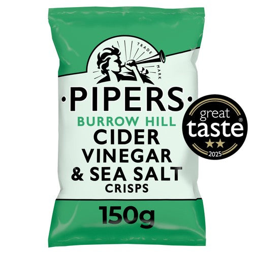 Pipers Burrow Hill Cider Vinegar & Sea Salt Sharing Bag Crisps 150g (Pack of 3)