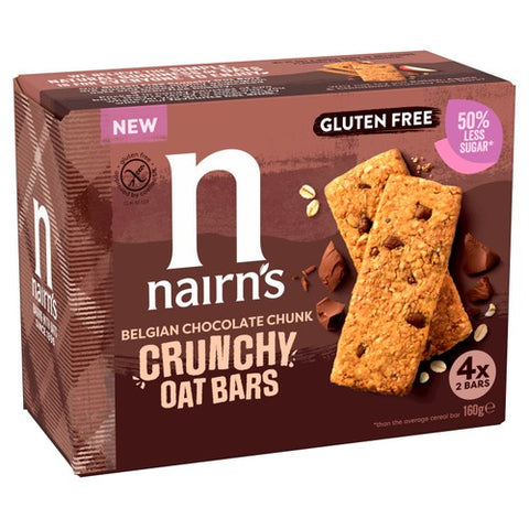 Nairn's Gluten Free Crunchy Oat Bars Belgian Chocolate Chunk 160g (Pack of 3)