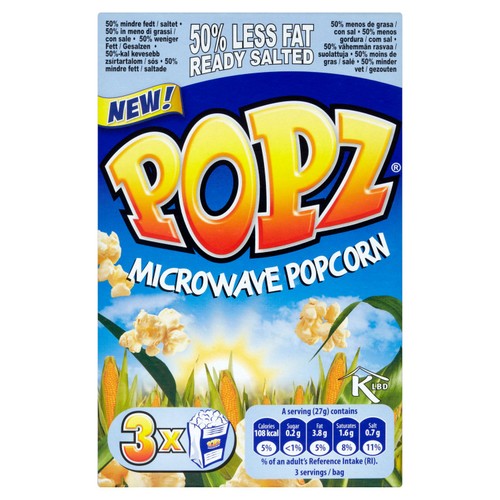 Popz 50% Reduced Fat Salted Microwave Popcorn 3 x 80g (Pack of 3)