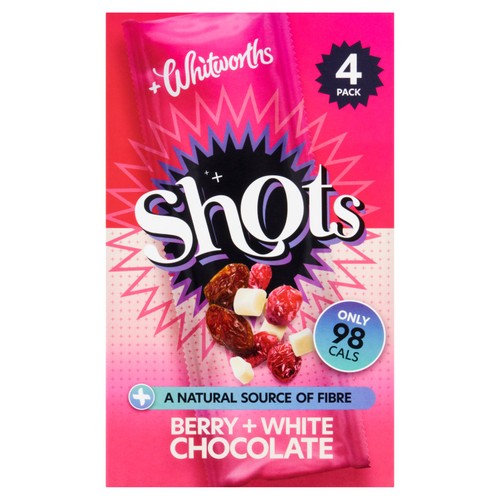 Whitworths Shots Snack Pack Berry & White Chocolate 4 x 25g (Pack of 2)