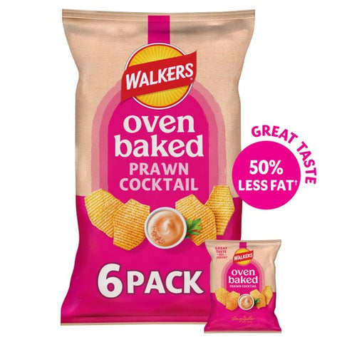 Walkers Baked Prawn Cocktail Snacks Crisps 6 x 22g (Pack of 3)