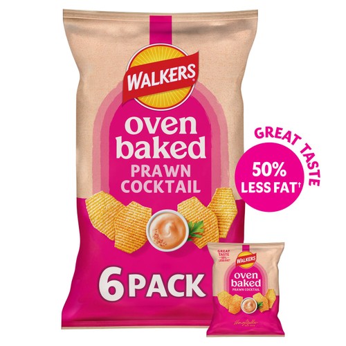 Walkers Baked Prawn Cocktail Snacks Crisps 6 x 22g (Pack of 3)