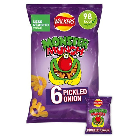 Walkers Monster Munch Pickled Onion Multipack Snacks Crisps 6x20g (Pack of 3)