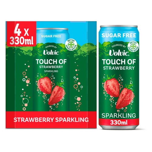 Touch Strawberry Sparkling Sugar Free Flavoured Water 4 x 330ml (Pack 2)