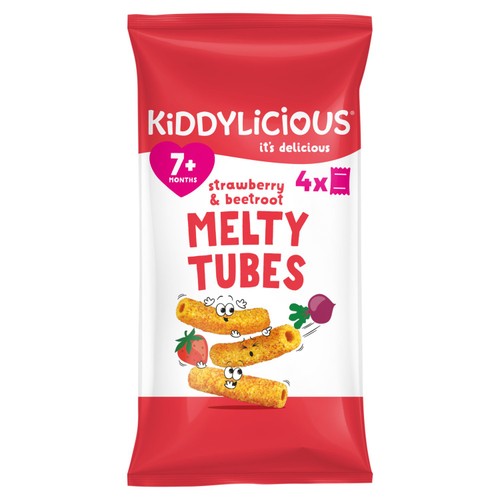 Kiddylicious Melty Tubes Strawberry & Beetroot 4 x 10g (Pack of 2)