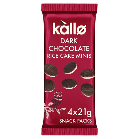 Kallo Belgian Dark Chocolate Mini Rice Cakes Multipack 4 x 21g (Pack of 2)