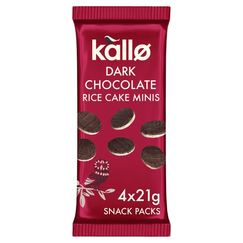 Kallo Belgian Dark Chocolate Mini Rice Cakes Multipack 4 x 21g (Pack of 2)