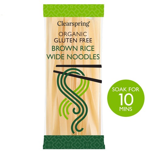 Clearspring Organic Gluten Free 100% Brown Rice Wide Noodles 200g (Pack of 3)