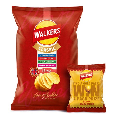 Walkers Classic Variety Multipack Crisps 12 x 25g (Pack of 3)