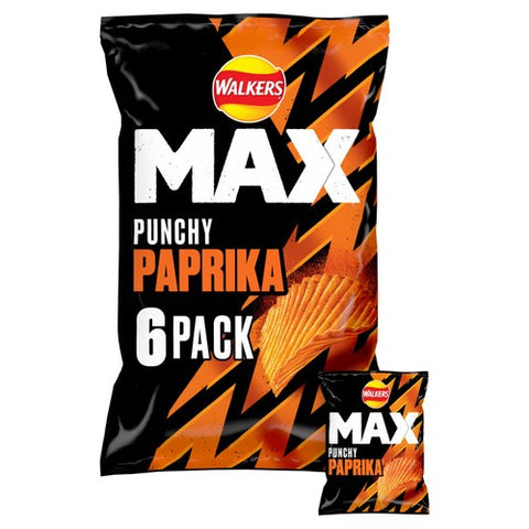 Walkers Max Punchy Paprika Multipack Crisps 6x27g (Pack of 3)