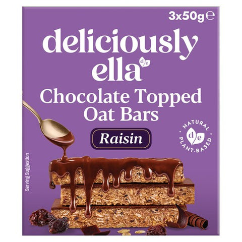 Deliciously Ella Raisin Choc Topped Oat Bars 3 x 50g (Pack of 3)