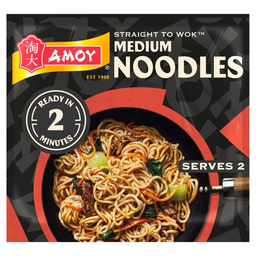 Amoy Straight To Wok Medium Noodles 2 x 150g (Pack of 2)
