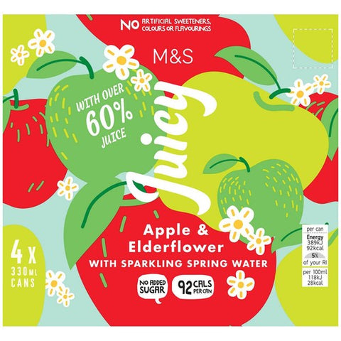 MS Juicy Apple Elderflower with Sparkling Spring Water 4 x 330ml (Pack 2)
