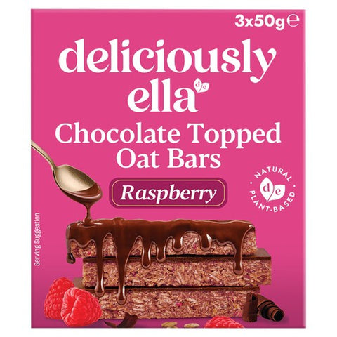 Deliciously Ella Raspberry Choc Topped Oat Bars 3 x 50g (Pack of 3)