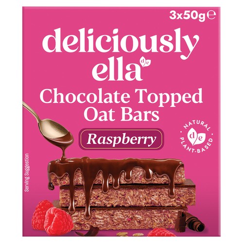 Deliciously Ella Raspberry Choc Topped Oat Bars 3 x 50g (Pack of 3)