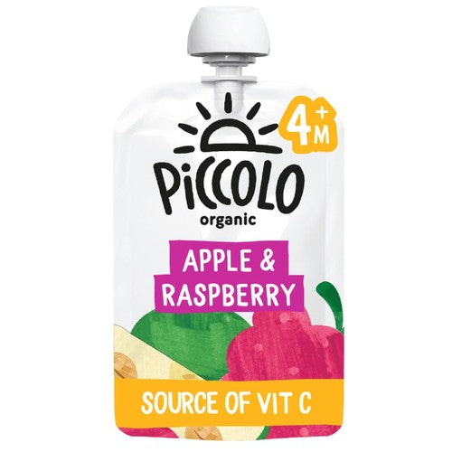 Piccolo Apple & Raspberry Organic Pouch, 6 mths+ 100g (Pack of 2)