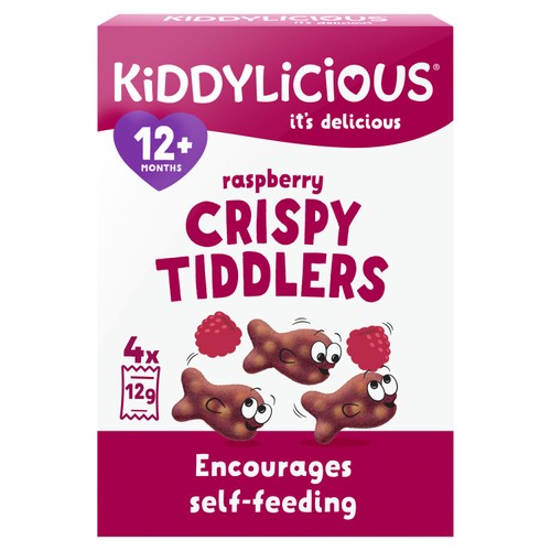 Kiddylicious Raspberry Crispy Tiddlers Baby Snacks Multi 4 x 12g (Pack of 3)