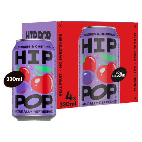 Hip Pop Berries & Cherries Fizzy Drink 4 x 330ml (Pack of 2)