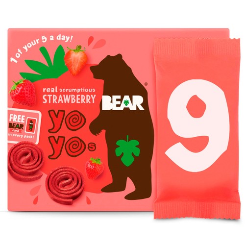BEAR Fruit Yoyos Strawberry Family Pack 9 x 20g (Pack of 3)