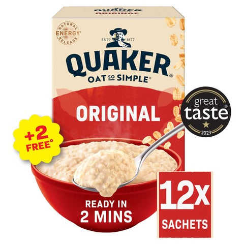 Quaker Oat So Simple Original Porridge Sachets Cereal 12 x 27g (Pack of 3)