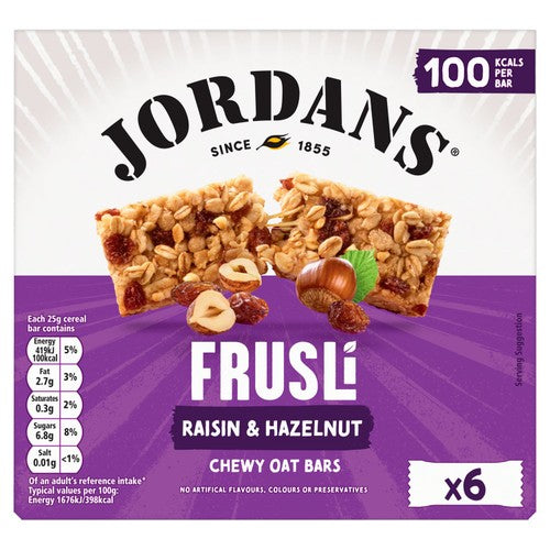 Jordans Frusli Raisins & Hazelnuts Chewy Cereal Bars 6 x 25g (Pack of 3)