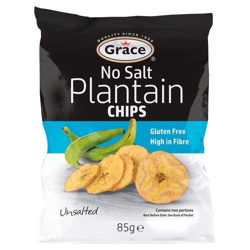 Grace No Salt Plantain Chips 85g (Pack of 6)