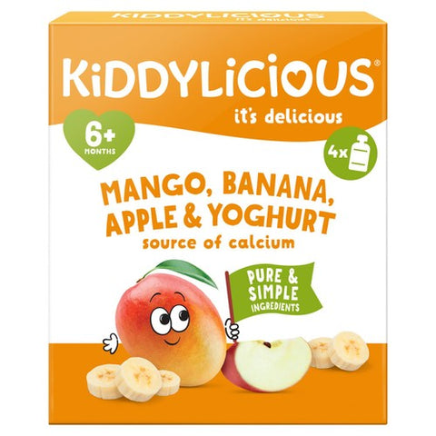 Kiddylicious Pouches Mango, Banana & Apple Multipack 4 x 100g (Pack of 2)