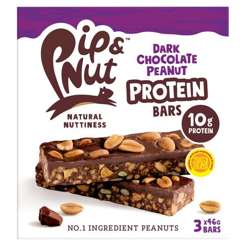 Pip & Nut Protein Dark Chocolate Peanut Bars 3 x 46g (Pack of 3)