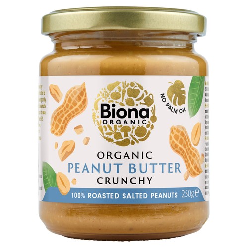 Biona Organic Peanut Butter Crunchy (free from Palm Fat) 250g (Pack of 2)
