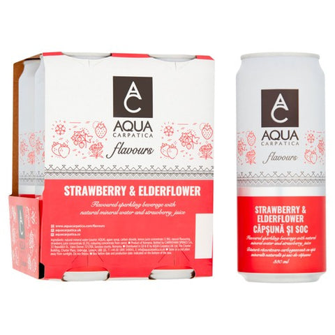 AQUA Carpatica Sparkling Flavours Strawberry & Elderflower 4 x 330ml (Pack of 2)