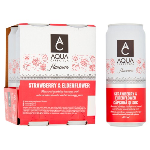 AQUA Carpatica Sparkling Flavours Strawberry & Elderflower 4 x 330ml (Pack of 2)
