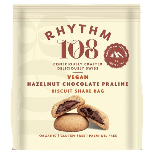 Rhythm 108 Swiss Hazelnut Chocolate Praline Biscuit Share Bag 135g (Pack 2)