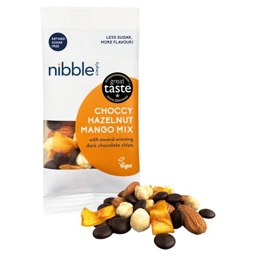 Nibble Simply Choccy Hazelnut Mango Trail Mix 32g (Pack of 3)