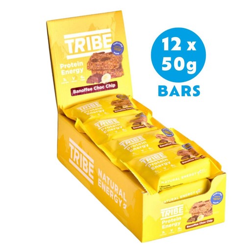 TRIBE Protein Energy Flapjack Banoffee Choc Chip 12 x 50g (Pack of 3)