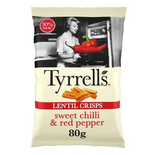 Tyrrells Lentil Sharing Crisps Sweet Chilli & Red Pepper 80g (Pack of 6)