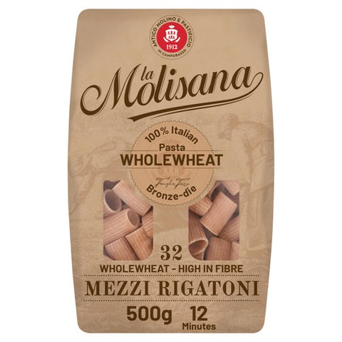 La Molisana Wholewheat Mezzi Half Rigatoni Pasta No.32 500g (Pack of 3)